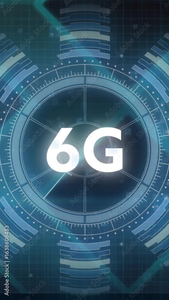 Poster animation of futuristic 6g technology with digital interface in school setting