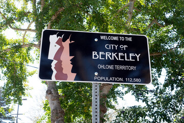 Close-up photograph of the City of Berkeley, California welcome sign, featuring bold lettering and a clean, civic design. Captures the charm and identity of this iconic Northern California city. 