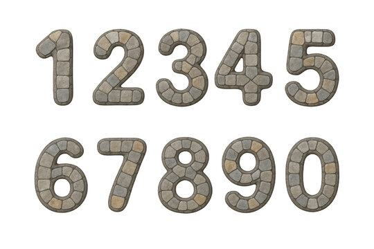 Stone Paving Numbers 0-9 Displayed in Two Rows, Creating a Textured and Natural Numeric Alphabet