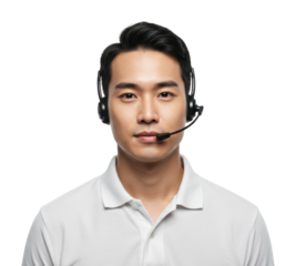 Customer support representative with headset office environment professional portrait neutral. Cut out png
