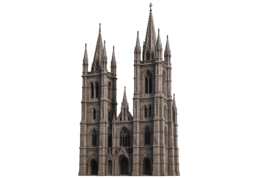 Majestic Gothic Cathedral Facade with Twin Spires and Intricate Stone Carvings