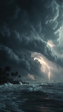 Strong weather with raging sea waves and typhon.