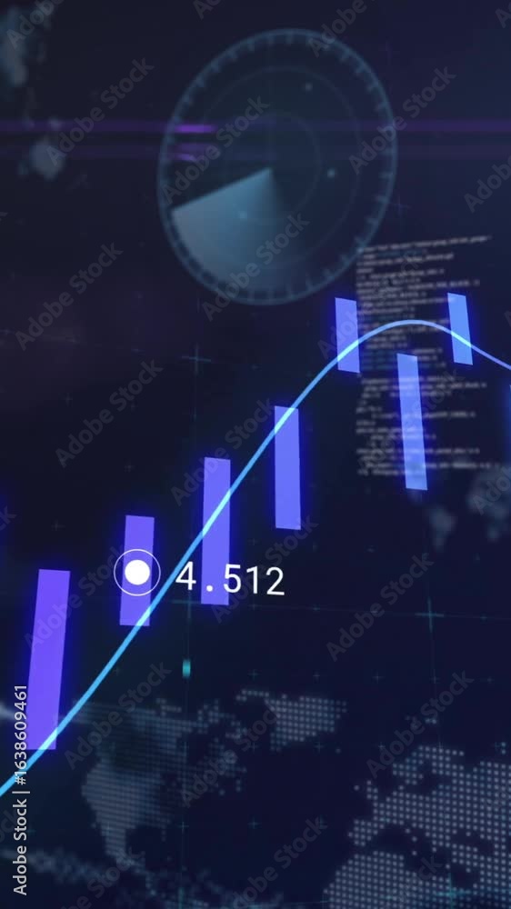 Aufkleber analyzing financial data, graphs and charts over world map background