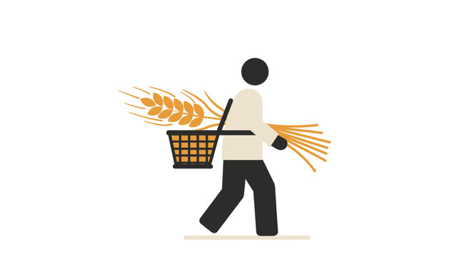 Vector Illustration of a Person Carrying Bakery Items, Shop Environment, Food Concept, Simplistic Style