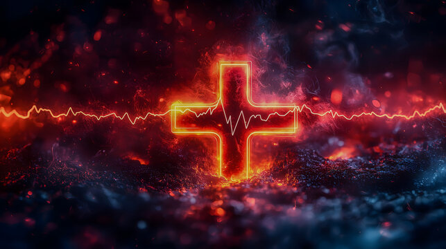Medical pulse symbol with ECG line in clinical style / 医療心電図の背景