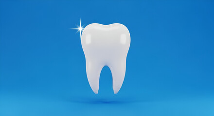 Clean White Molar Tooth on Bright Blue Background with Shine
