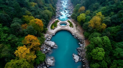Fototapeta premium Hydro Turbine in Clear Blue River – Renewable Energy Generation and Sustainable Power in Natural Landscape