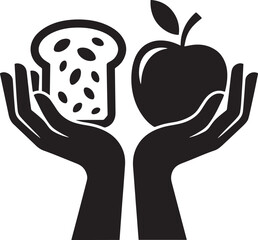 Hands Holding Food Black and White Illustration of Hands Offering Bread and Apple