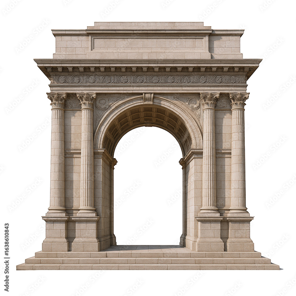 Poster grand classical stone archway with corinthian columns and intricate carvings, architectural element