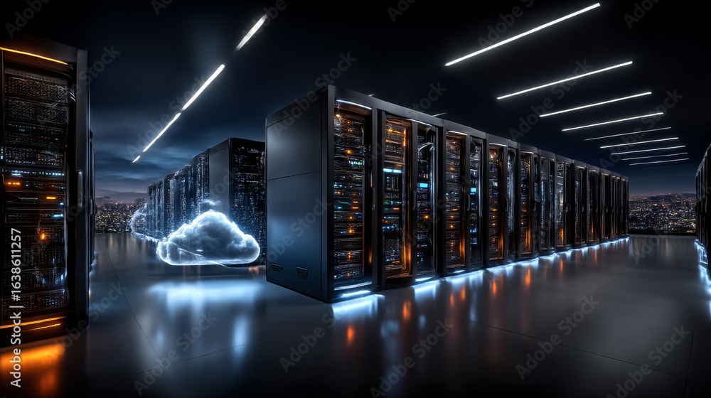 Poster cloud technology, backup and data storage.edge technology.cloud technology computing network. networ