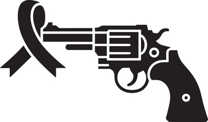Revolver with Ribbon Symbolizing Support and Awareness for a Cause, Solidarity and Hope