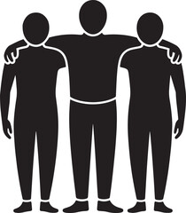 Silhouette of Three Friends with Arms Around Each Other on a Transparent Backdrop