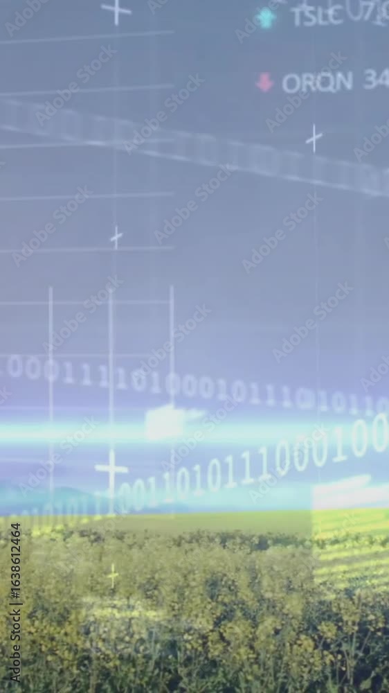 Poster animation of stock market and data processing over field