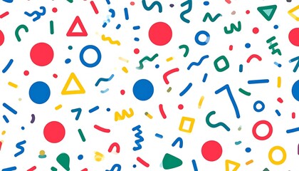 Abstract pattern of colorful shapes on a white background.