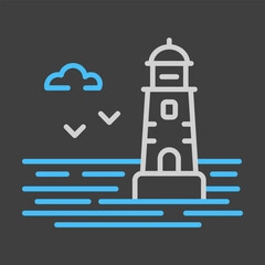Lighthouse on the background of sea vector icon