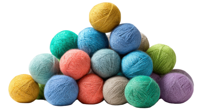 Colorful yarn balls stacked in a pyramid