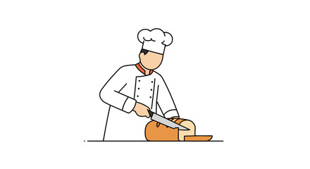 Chef Slicing Fresh Bread in Bakery, Vector Illustration, Simple Design, Culinary Art