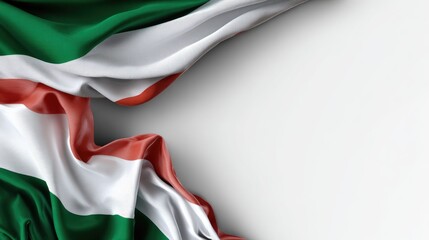 Green white red fabric folds gently, celebrating a national day of honor, marking Saint Stephen Day, Constitution Day, Foundation Day. Bright backdrop.