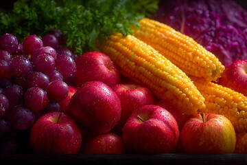 fall harvest display, abundance of fall crops bringing a burst of color to the cornucopia