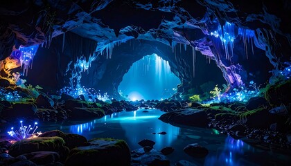 Enchanted Cave Waterfall Scene.