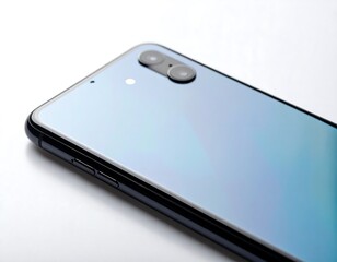 Close-up of a modern light-blue smartphone.