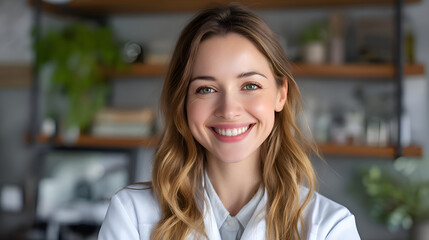 Fototapeta premium Portrait of smiling doctor or scientist in lab coat