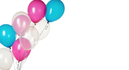 A vibrant collection of colorful balloons floating upwards against a black background creating a festive and celebratory atmosphere for any special occasion or party event
