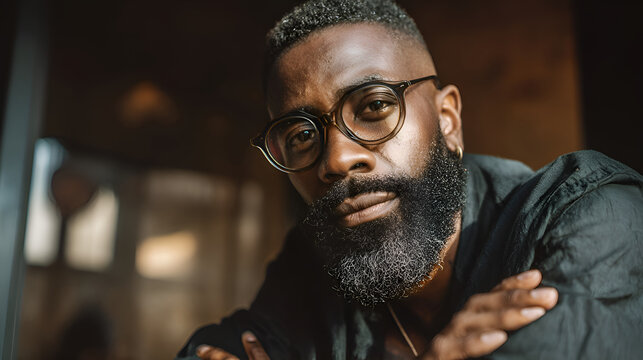 Confident creative professional posing with folded arms in modern office