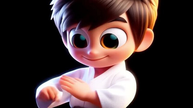 Funny 3D karateka cartoon in a martial arts pose