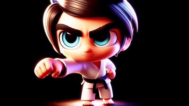 Funny 3D karateka cartoon in a martial arts pose
