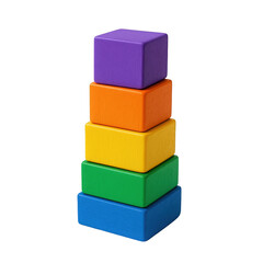 Stack of Five Colorful Wooden Building Blocks Arranged Vertically in a Rainbow Sequence