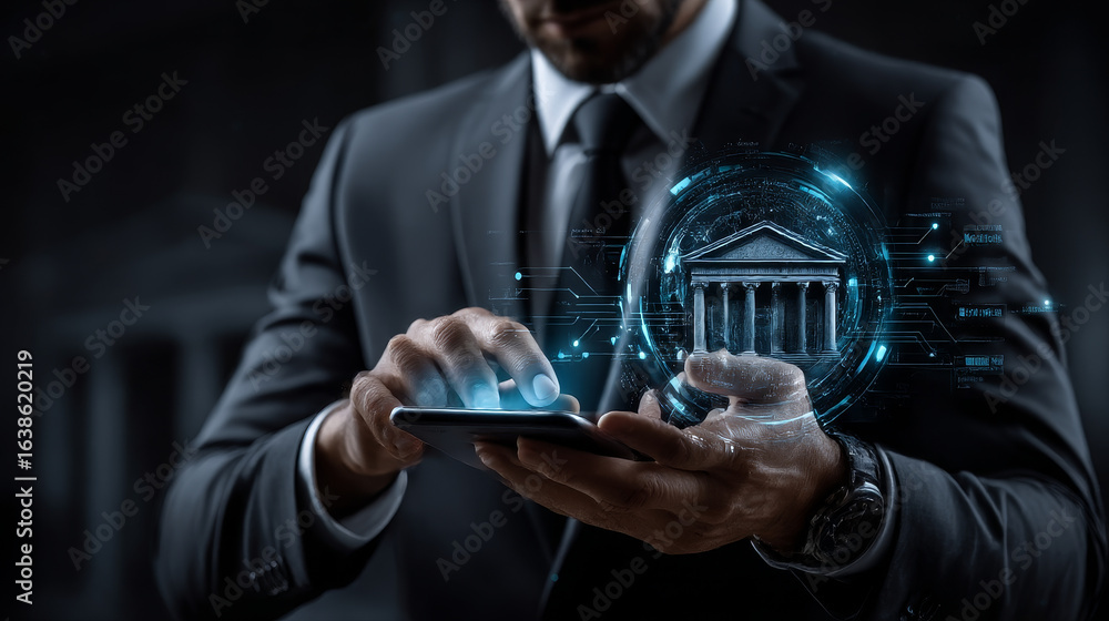 Poster online banking and digital marketing technology. financial digital innovation technology. finance an