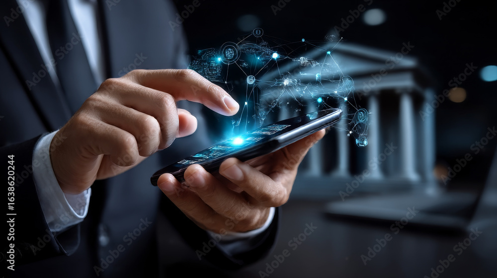 Poster online banking and digital marketing technology. financial digital innovation technology. finance an