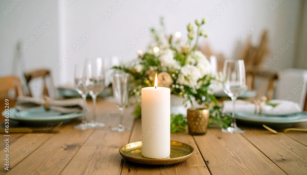 Poster elegant table setting with a single candle.