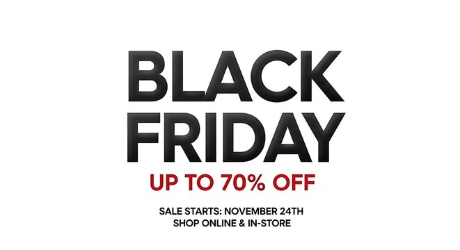 Black Friday Sale Announcement with Up to 70% Off Discounts