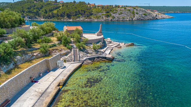 Dalmatian village of Novigrad aerial view, Croatia