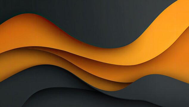 Abstract orange and grey waves, layered design, dark background, website banner - Powered by Adobe