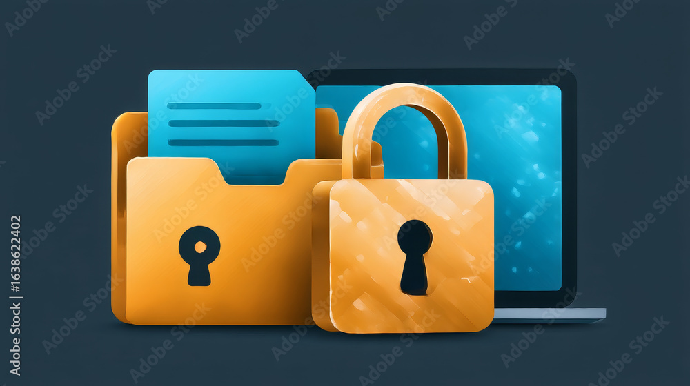 Poster documents confidentiality,cyber security protection concept. software for security, searching and ma