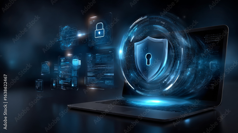 Poster documents confidentiality,cyber security protection concept. protecting herself from cyber attacks. 