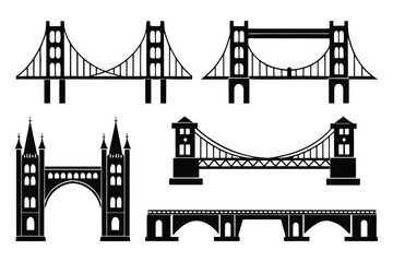 Fototapeta premium Famous bridges vector illustration silhouette set