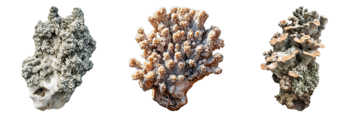 Three different types of coral are shown in a row