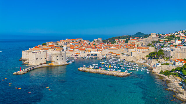 Dubrovnik old town. Aerial view at famous european travel destination in Croatia.
