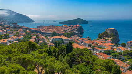 Dubrovnik old town. Aerial view at famous european travel destination in Croatia.