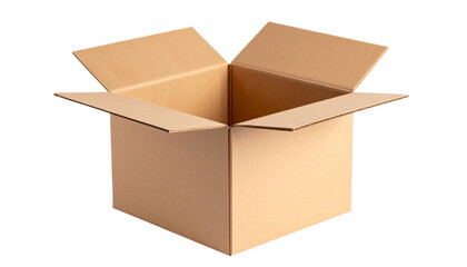 Open Cardboard Box PNG, Realistic Brown Packaging Container, Transparent Background, Shipping and Storage Icon