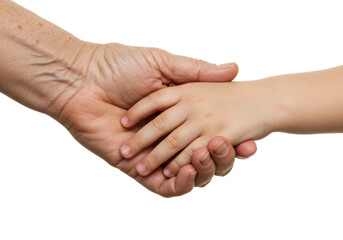 Fototapeta premium Connecting generations handshake between adult and child indoor setting emotional moment family bonding. Cut out png