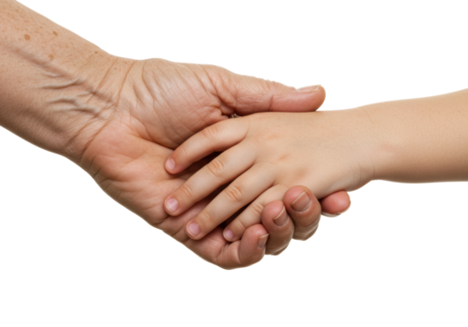 Connecting generations handshake between adult and child indoor setting emotional moment family bonding. Cut out png