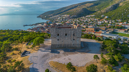 Town of Senj and Nehaj fortress aerial view. Croatia 