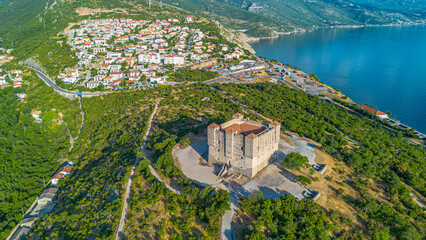 Town of Senj and Nehaj fortress aerial view. Croatia 