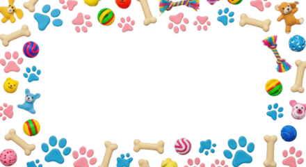 A Whimsical Border of Adorable Doggy Playthings and Pet Accessories