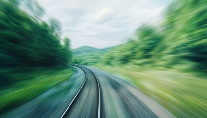 Blurry Aerial View Of A Green Landscape From A Moving Train Window During Summer In Missouri Showcasing An Abstract Scenery.